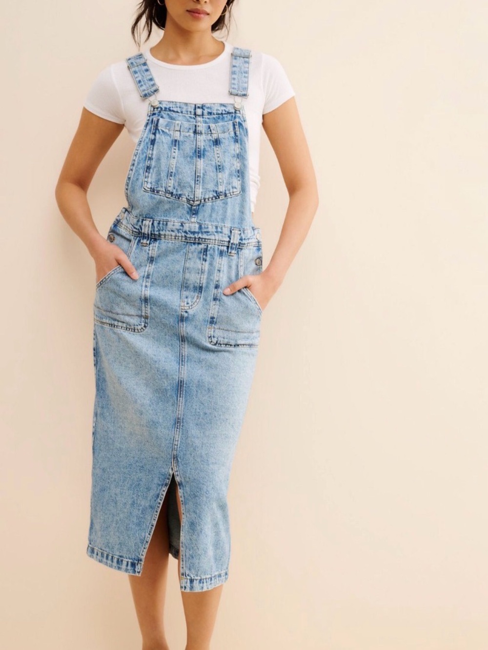 We The Free Light Blue Denim Overall Skirt Dress